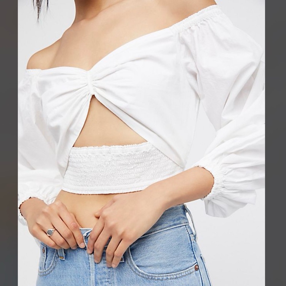 NWT Free People Cotton Cropped Smock Daisy Top‎ Preppy Cottage Coquette Sz L